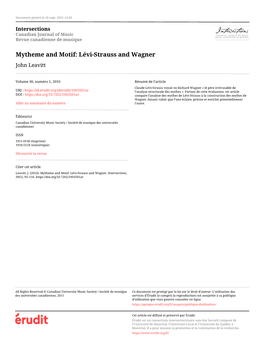 Mytheme and Motif: Lévi-Strauss and Wagner John Leavitt