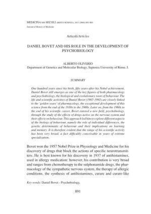 891 Daniel Bovet and His Role in the Development Of