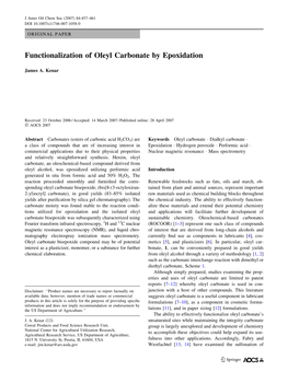 Functionalization of Oleyl Carbonate by Epoxidation