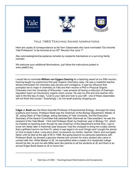 Yale 1963 Teaching Award Nominations