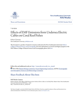 Effects of EMF Emissions from Undersea Electric Cables on Coral Reef Fishes Robert F