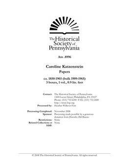 Caroline Katzenstein Papers