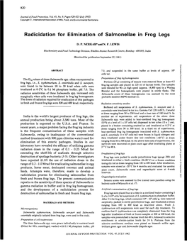 Radicidation for Elimination of Salmonellae in Frog Legs