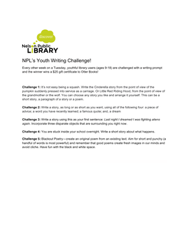 NPL's Youth Writing Challenge!