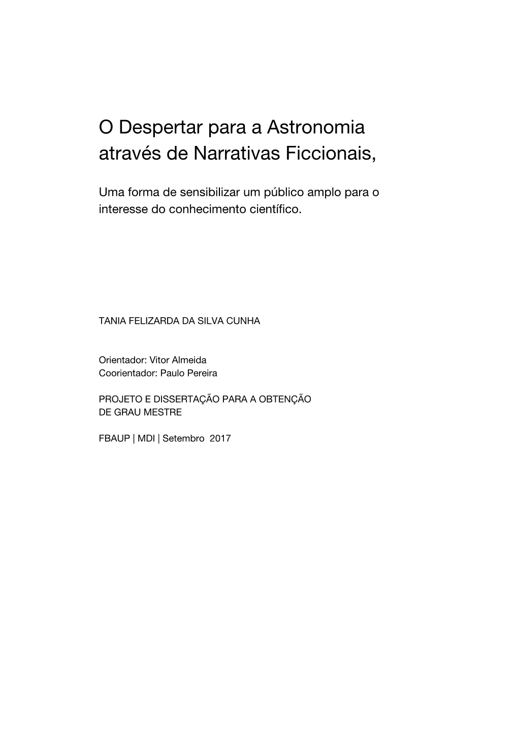 O Despertar Para a Astronomia Através De Narrativas Ficcionais