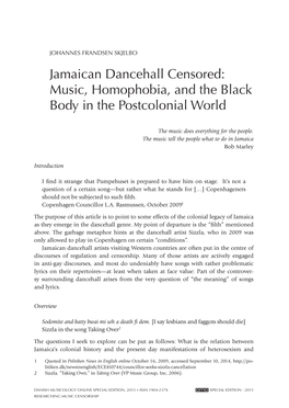 Jamaican Dancehall Censored: Music, Homophobia, and the Black Body in the Postcolonial World