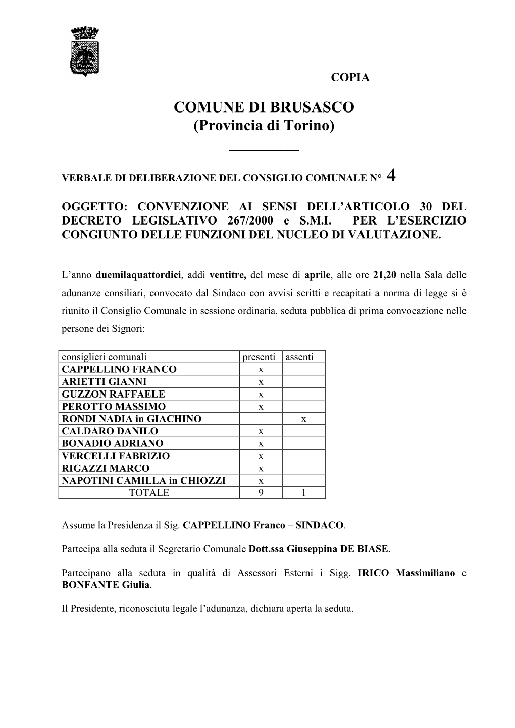 COMUNE DI BRUSASCO (Provincia Di Torino) ______