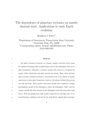 The Dependence of Planetary Tectonics on Mantle Thermal State: Applications to Early Earth Evolution