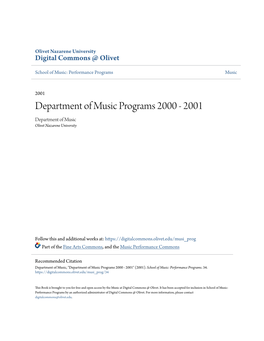 Department of Music Programs 2000 - 2001 Department of Music Olivet Nazarene University