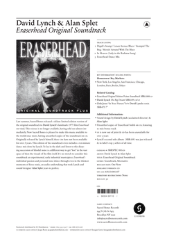 David Lynch & Alan Splet Eraserhead Original Soundtrack