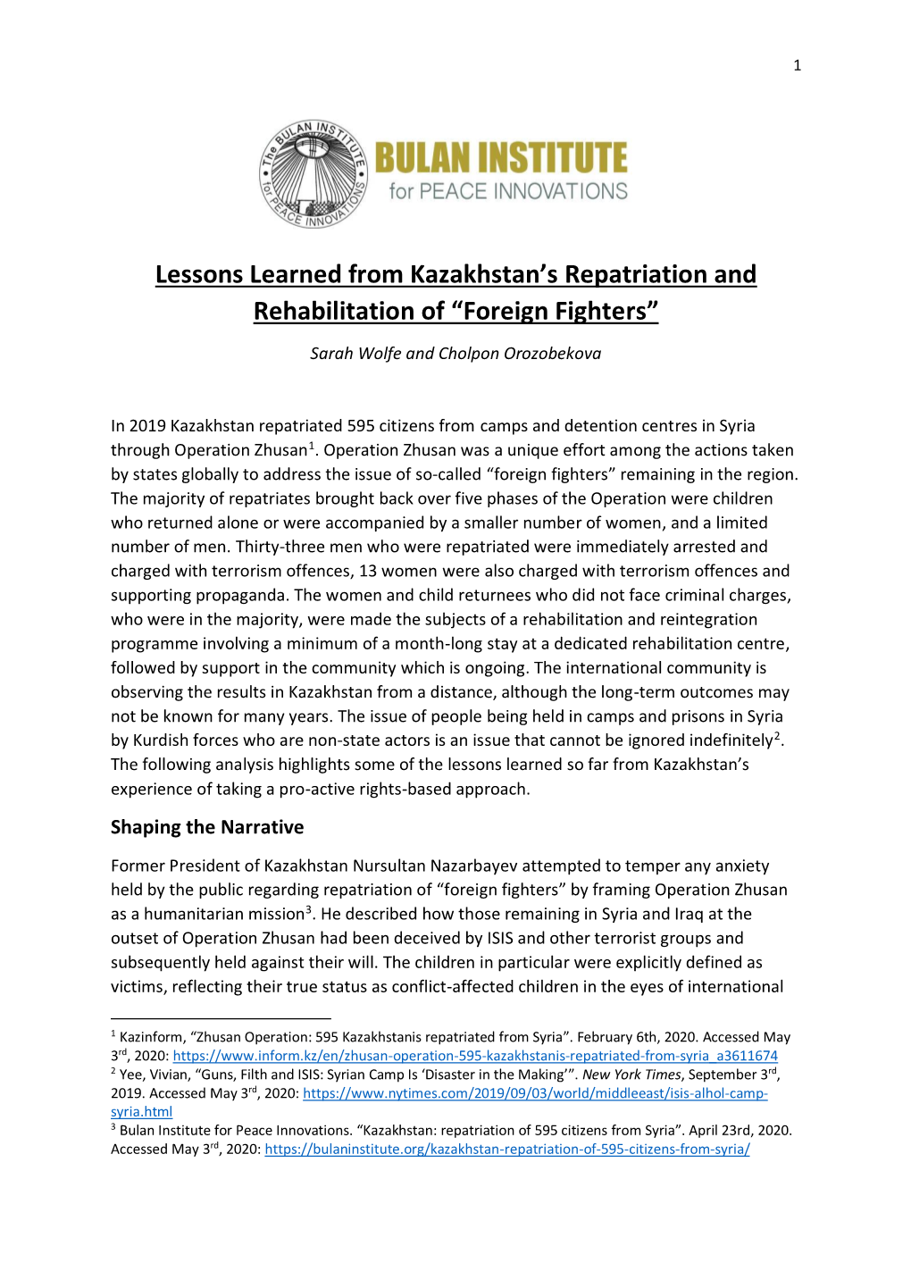 Lessons Learned from Kazakhstan's Repatriation and Rehabilitation Of