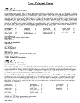 Men's Volleyball History 2017-2018