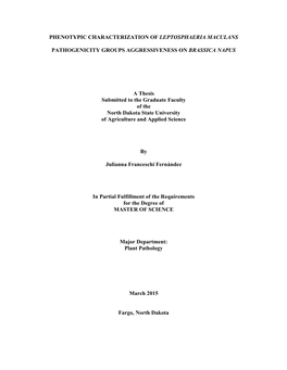 Phenotypic Characterization of Leptosphaeria Maculans