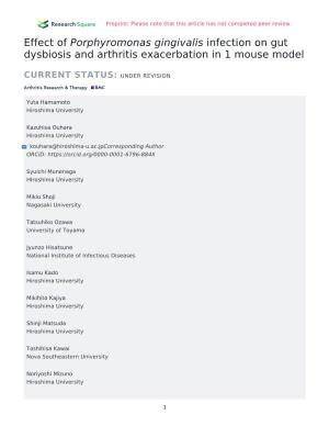 Porphyromonas Gingivalis Infection on Gut Dysbiosis and Arthritis Exacerbation in 1 Mouse Model