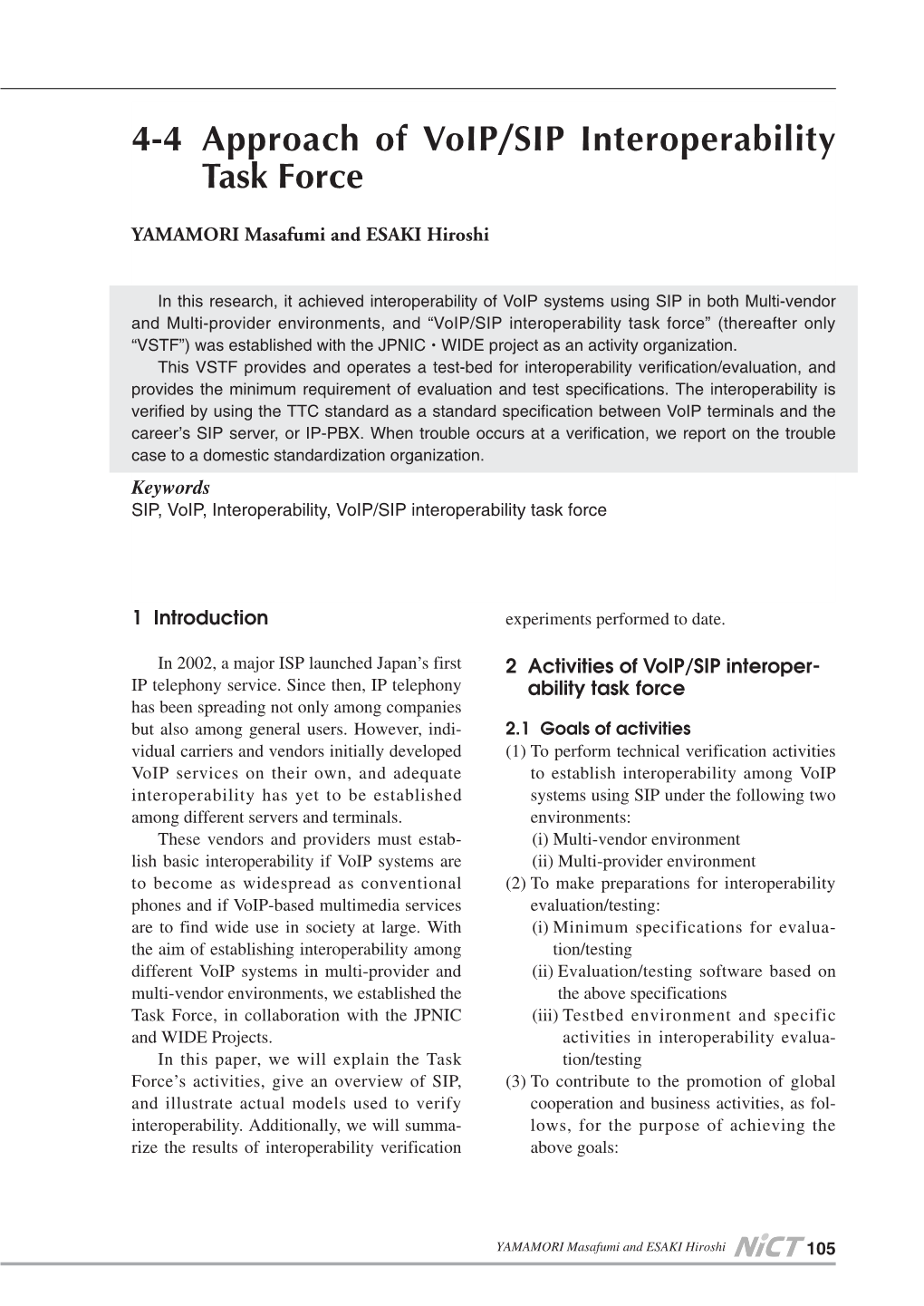 4-4 Approach of Voip/SIP Interoperability Task Force