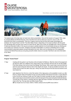 Mont Blanc Summit Normal Routes 4810M