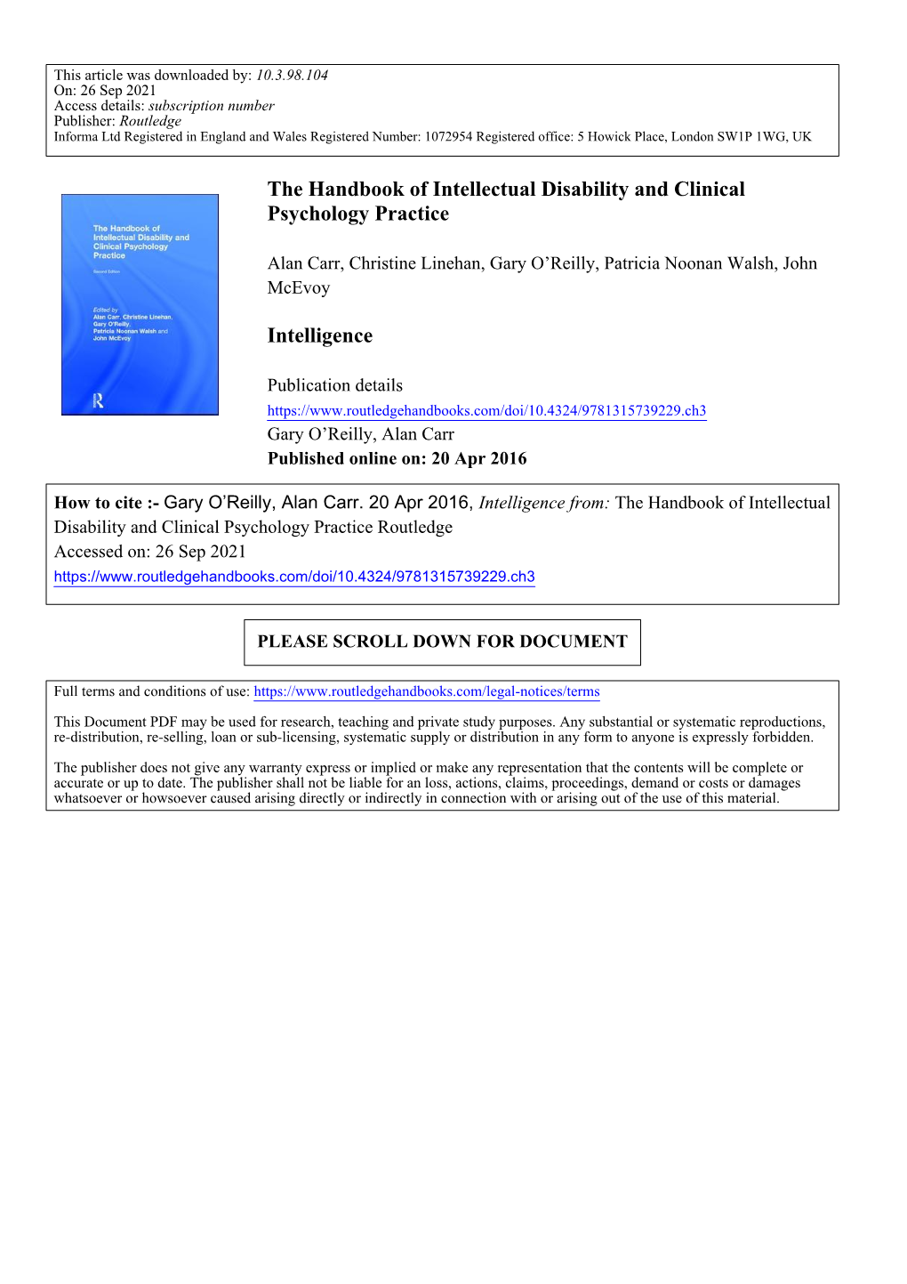 The Handbook of Intellectual Disability and Clinical Psychology Practice