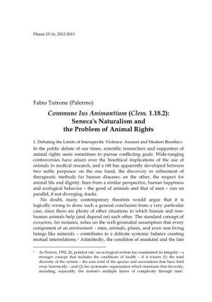 Commune Ius Animantium (Clem. 1.18.2): Seneca's Naturalism and the Problem of Animal Rights