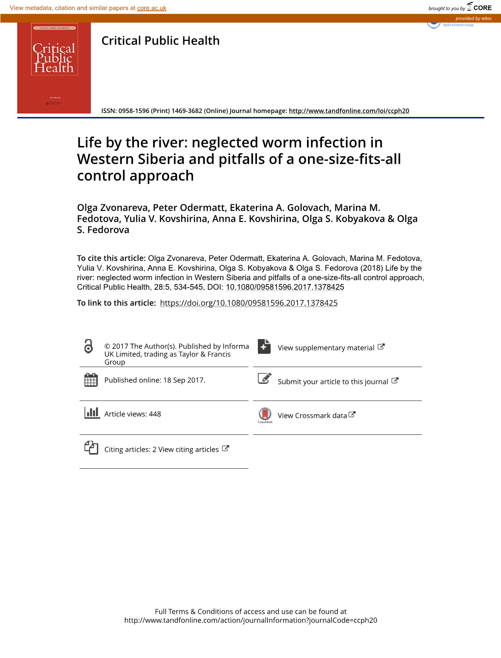 Neglected Worm Infection in Western Siberia and Pitfalls of a One-Size-Fits-All Control Approach