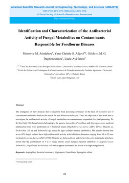 Identification and Characterization of the Antibacterial Activity of Fungal Metabolites on Contaminants Responsible for Foodborne Diseases