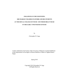 Following in the Footsteps: Sir Charles Villiers Stanford and His Students at the Royal College of Music and Their Organ Music I
