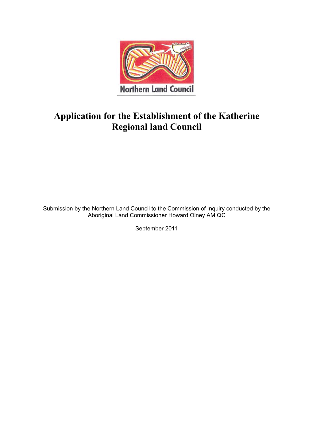 Application for the Establishment of the Katherine Regional Land Council