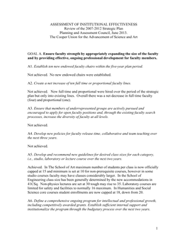 ASSESSMENT of INSTITUTIONAL EFFECTIVENESS Review of the 2007-2012 Strategic Plan Planning and Assessment Council, June 2013