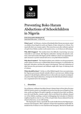 Preventing Boko Haram Abductions of Schoolchildren in Nigeria