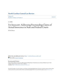 Addressing Freestanding Claims of Actual Innocence in State and Federal Courts Eli Paul Mazur