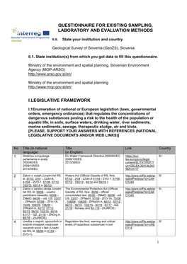 Questionnaire for Existing Sampling, Laboratory and Evaluation Methods