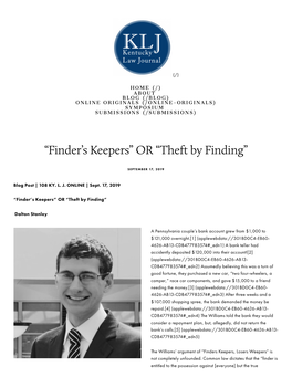 “Finder's Keepers” OR “Theft by Finding”