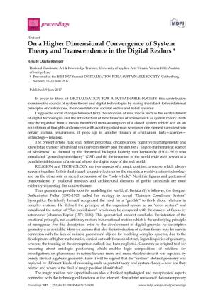 On a Higher Dimensional Convergence of System Theory and Transcendence in the Digital Realms †