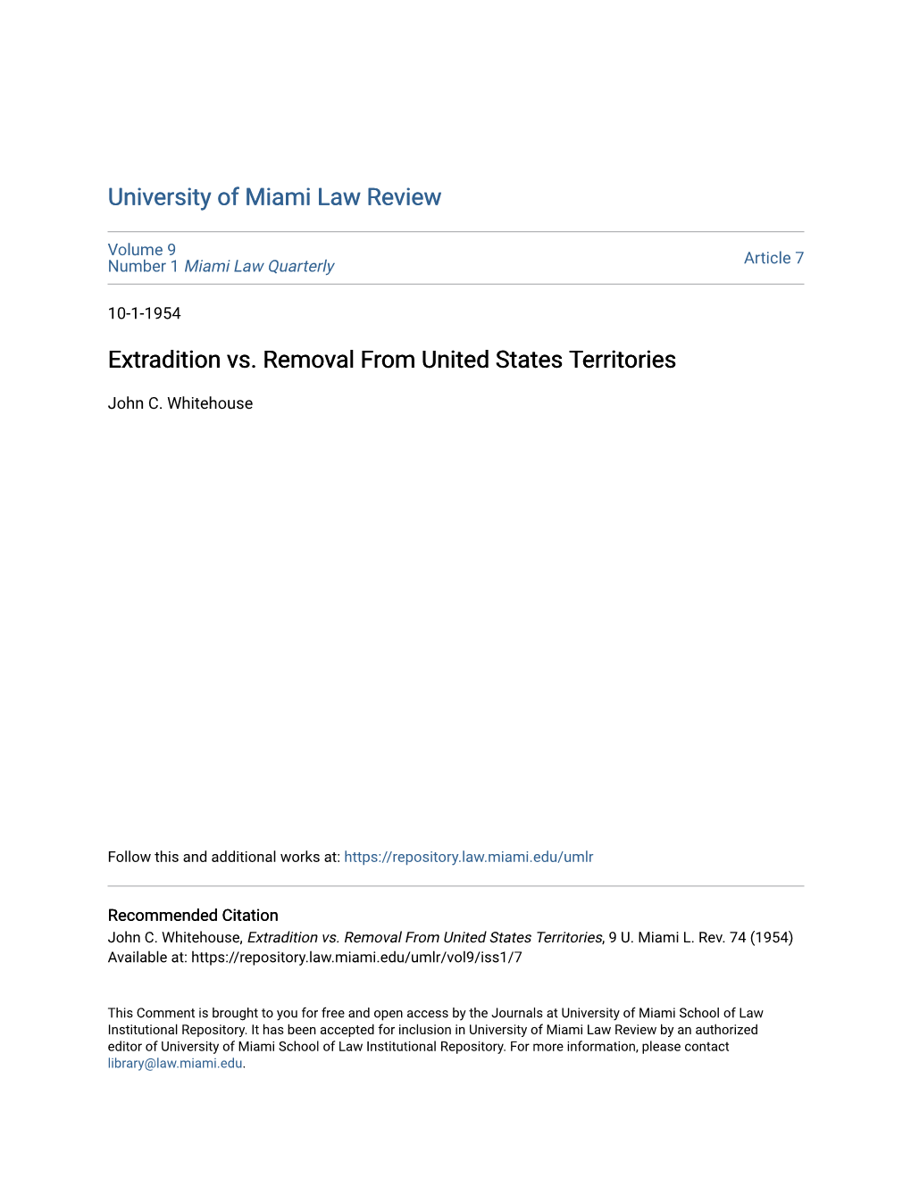 Extradition Vs. Removal from United States Territories