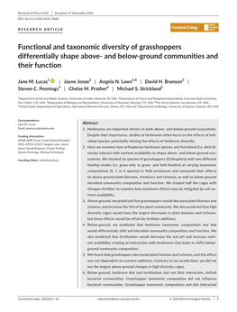 Functional and Taxonomic Diversity of Grasshoppers Differentially Shape Above- and Below-Ground Communities and Their Function
