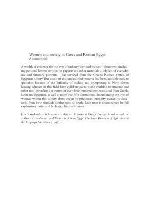 Women and Society in Greek and Roman Egypt a Sourcebook