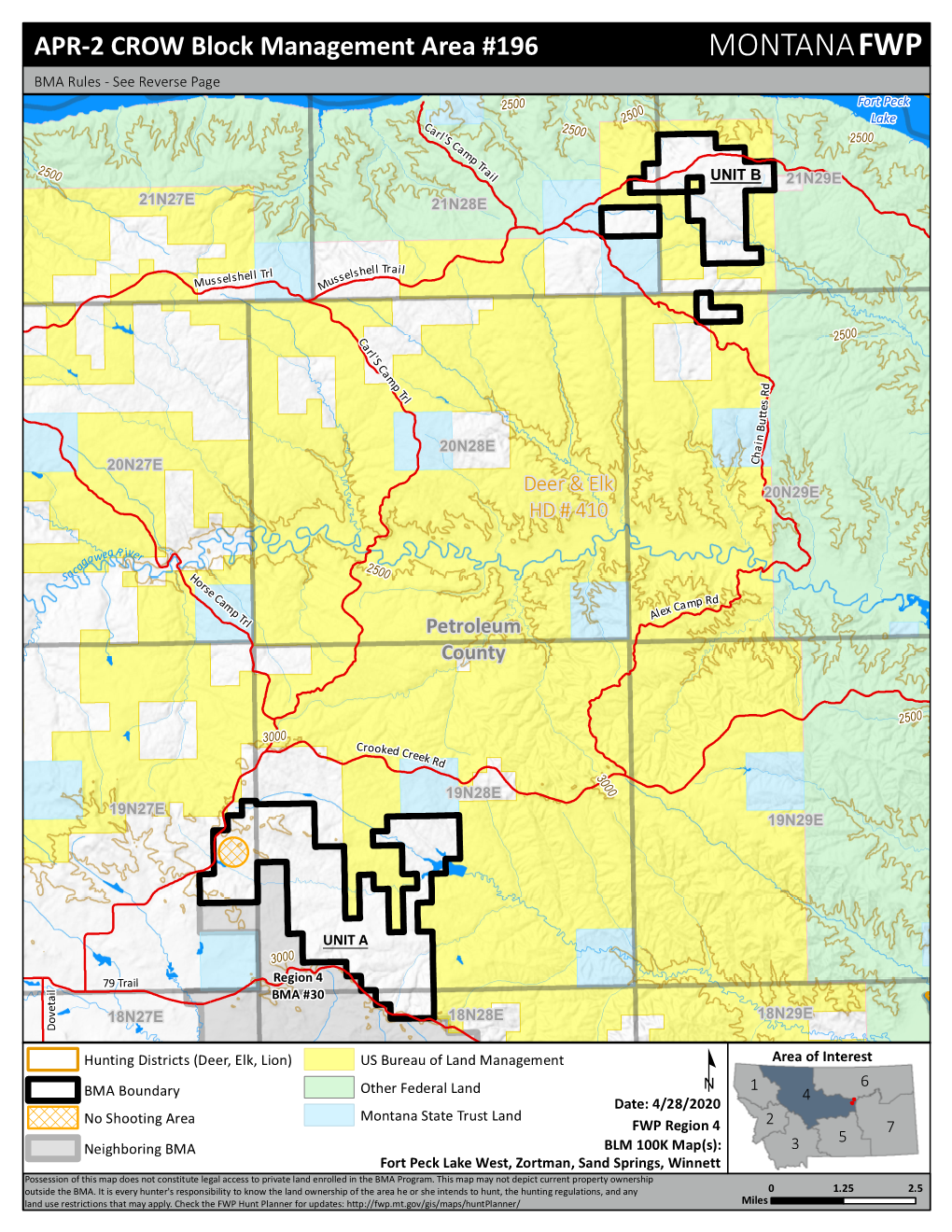 MONTANAFWP BMA Rules - See Reverse Page 2500 Fort Peck 2500 Lake Ca 2500 Rl' S C 2500 Am P T 2500 Ra Il UNIT B 21N29E 21N27E 21N28E