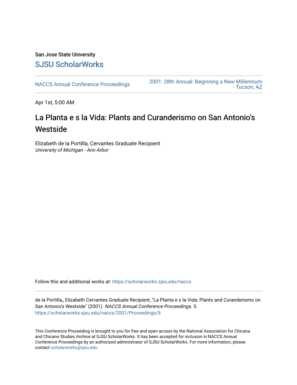 La Planta E S La Vida: Plants and Curanderismo on San Antonioâ•Žs