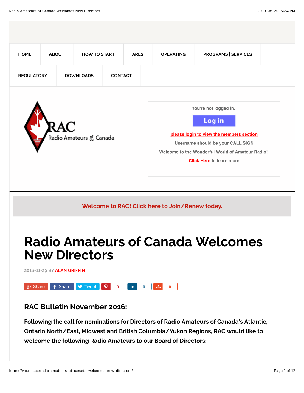 Radio Amateurs of Canada Welcomes New Directors 2019-05-20, 5:34 PM