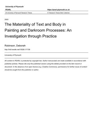 The Materiality of Text and Body in Painting and Darkroom Processes: an Investigation Through Practice