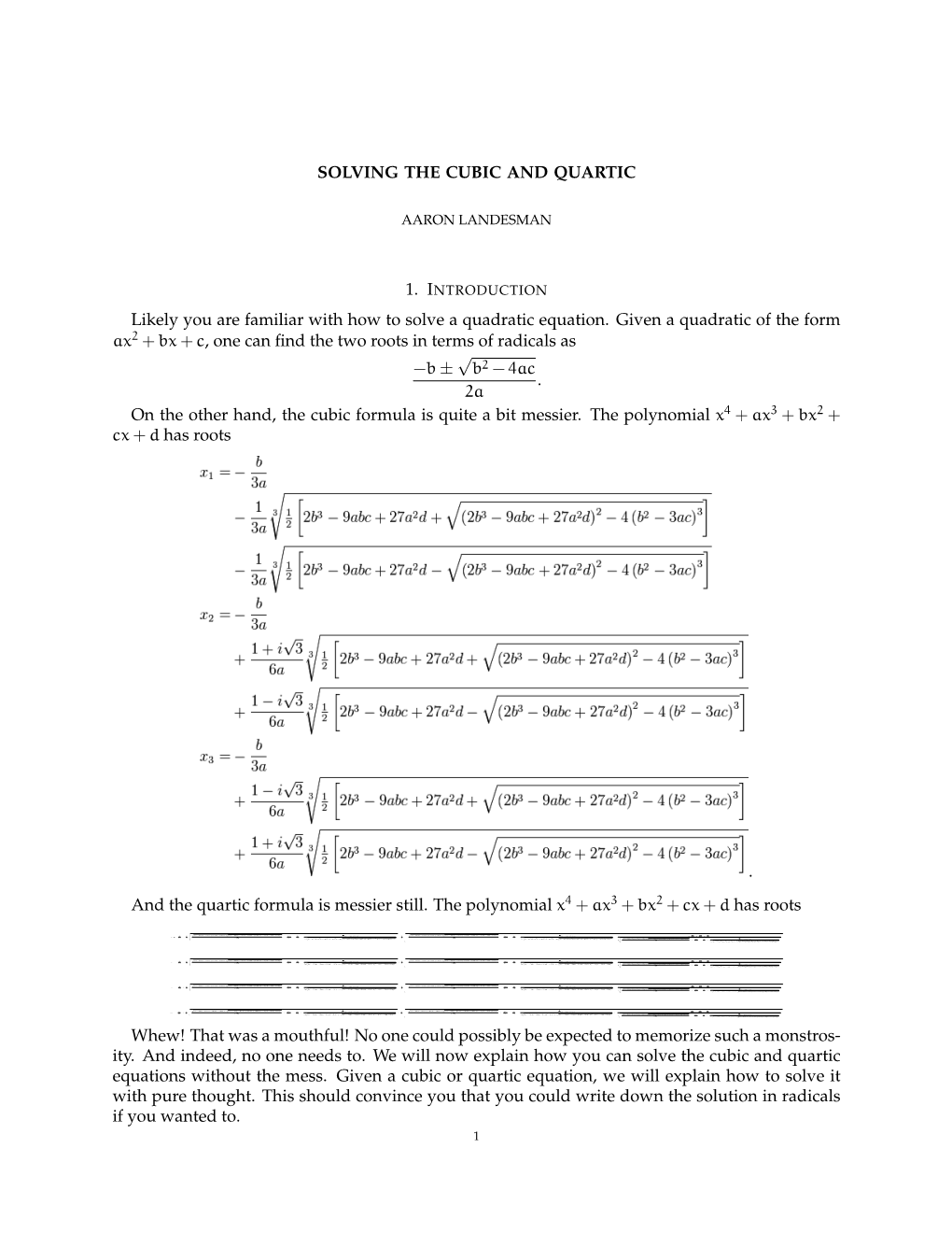 Solving the Cubic and Quartic