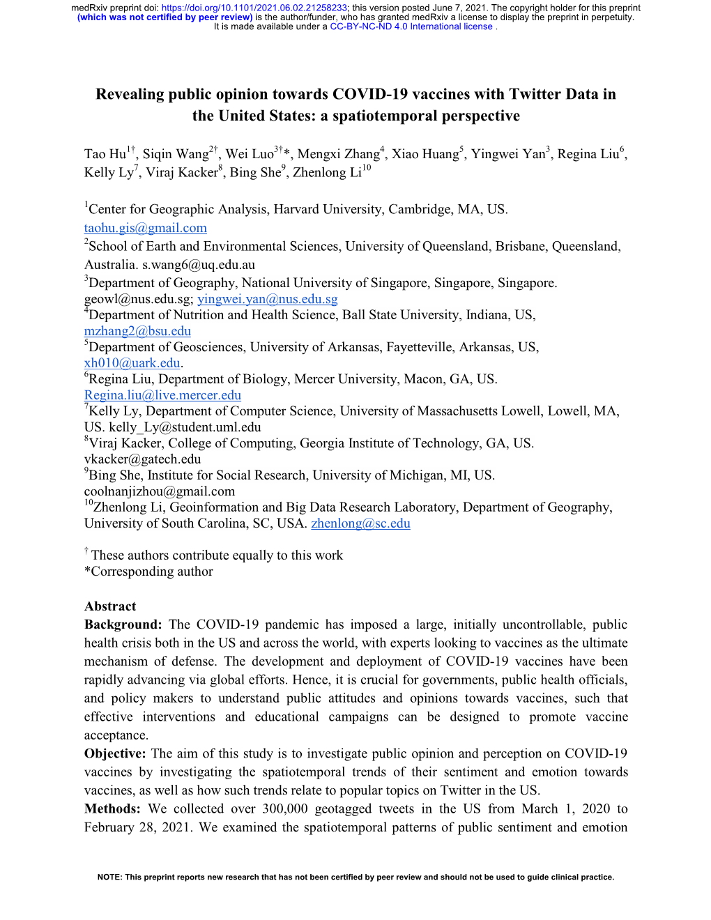 Revealing Public Opinion Towards COVID-19 Vaccines with Twitter Data in the United States: a Spatiotemporal Perspective