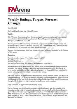 Weekly Ratings, Targets, Forecast Changes