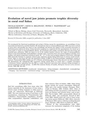 Evolution of Novel Jaw Joints Promote Trophic Diversity in Coral Reef Fishes