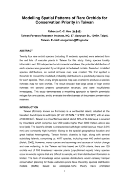 Modelling Spatial Patterns of Rare Orchids for Conservation Priority in Taiwan