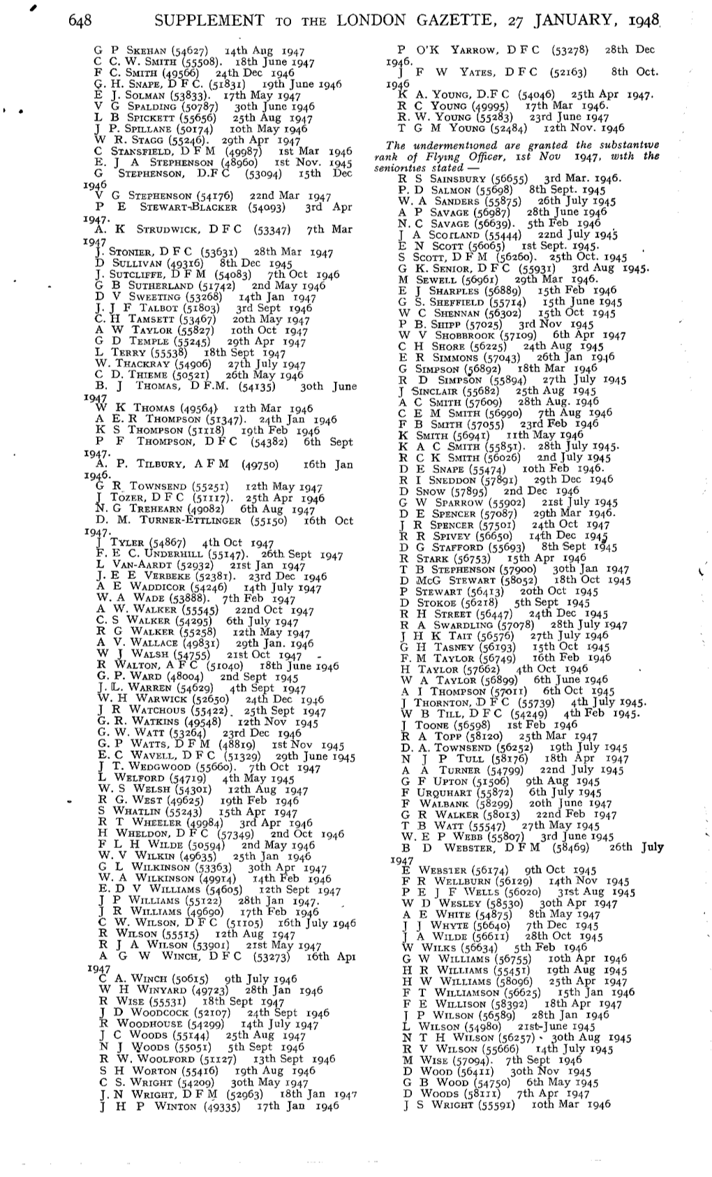 Supplement to the London Gazette, 27 January, 1948