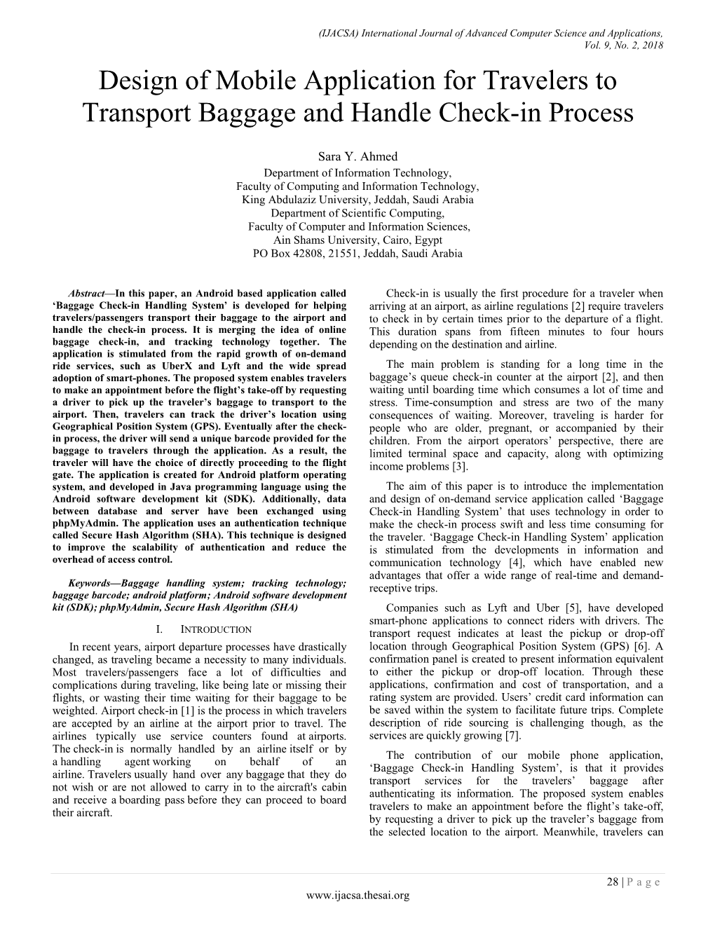 Design of Mobile Application for Travelers to Transport Baggage and Handle Check-In Process