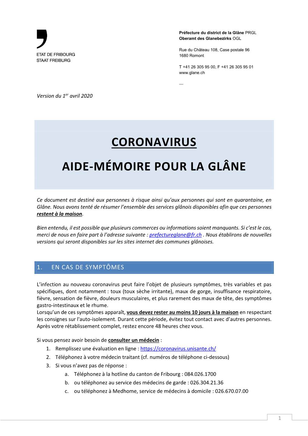 Coronavirus Aide-Mémoire Pour La Glâne