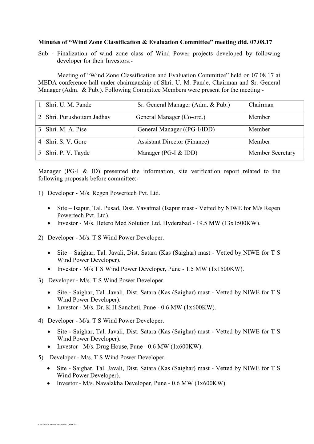 Wind Zone Classification & Evaluation Committee