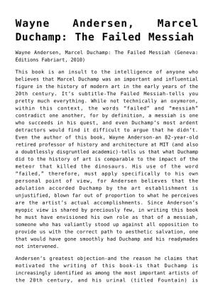Wayne Andersen, Marcel Duchamp: the Failed Messiah