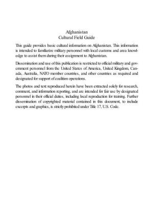 Afghanistan Cultural Field Guide This Guide Provides Basic Cultural Information on Afghanistan